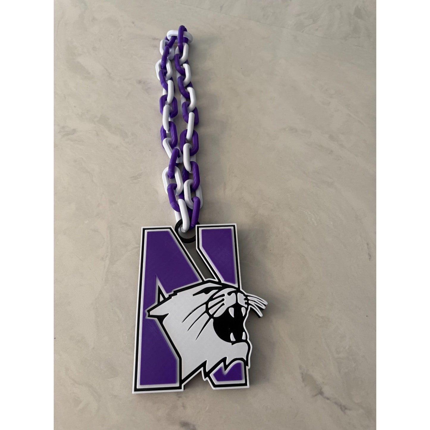 Northwestern Wildcats Logo Oversized Necklace, Pendant Chain