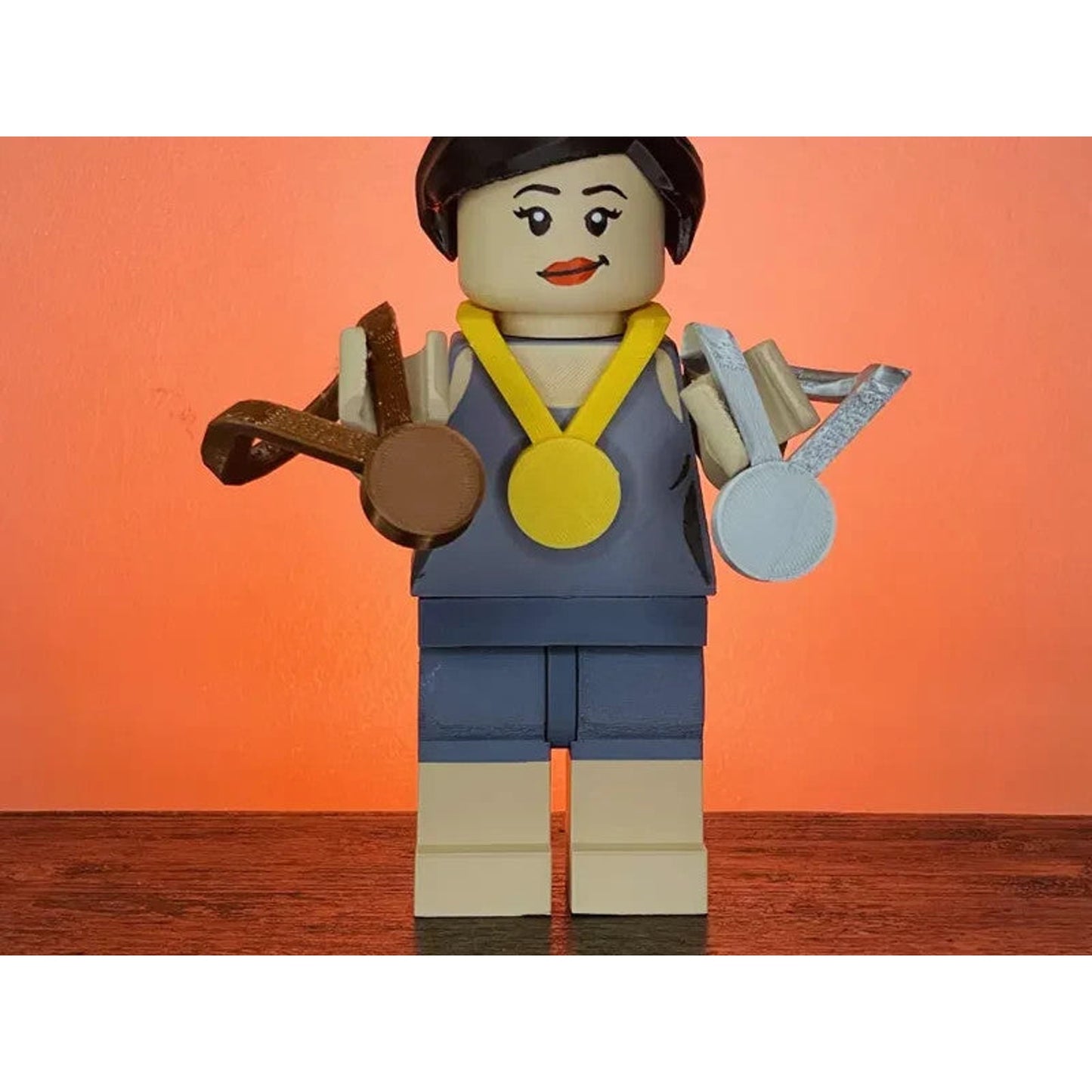 Swimming Champion Brick Figure 8 inches tall 3D Printed Lego Inspired