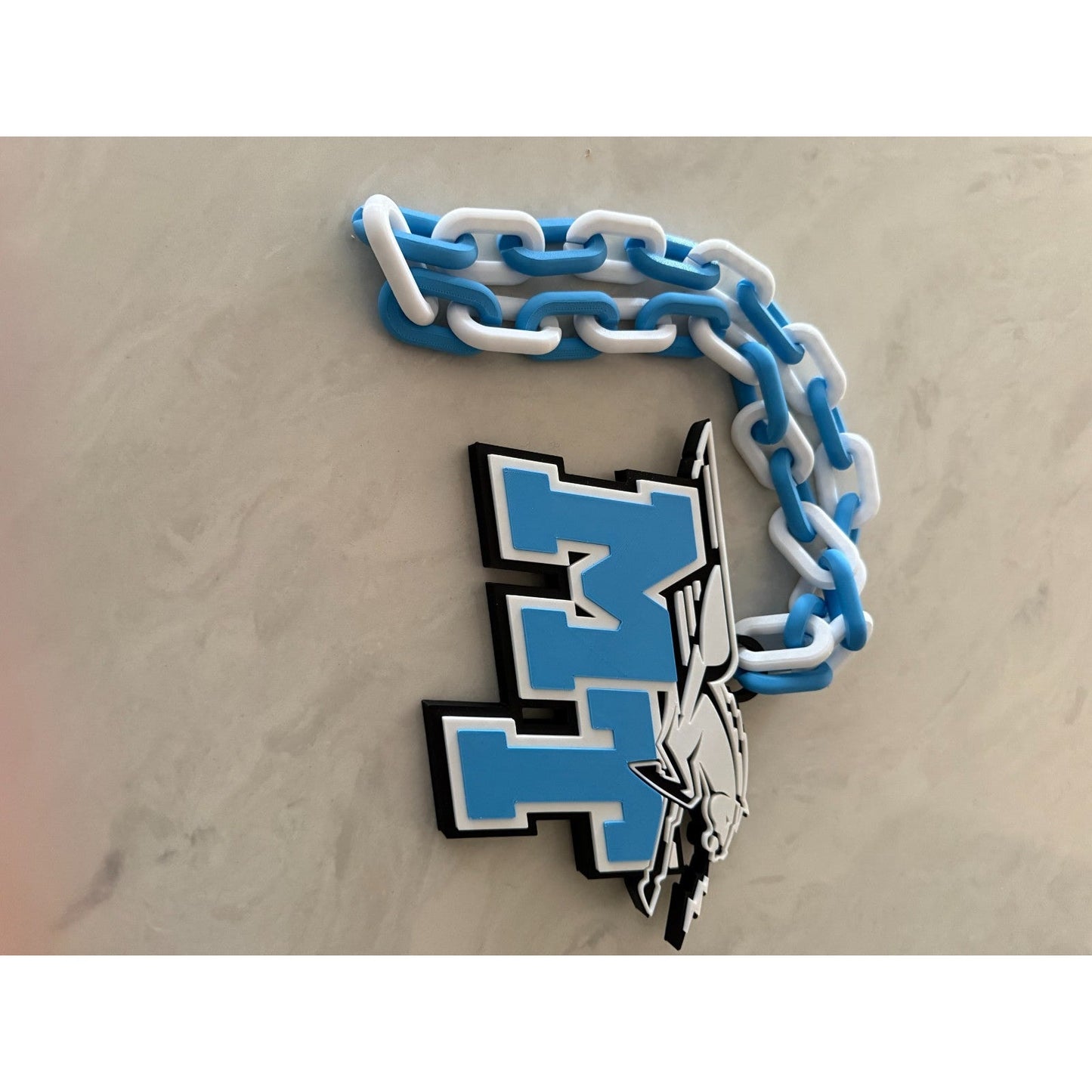 Middle Tennessee Blue Raiders Logo Oversized Necklace, Pendant Chain“True Blue"