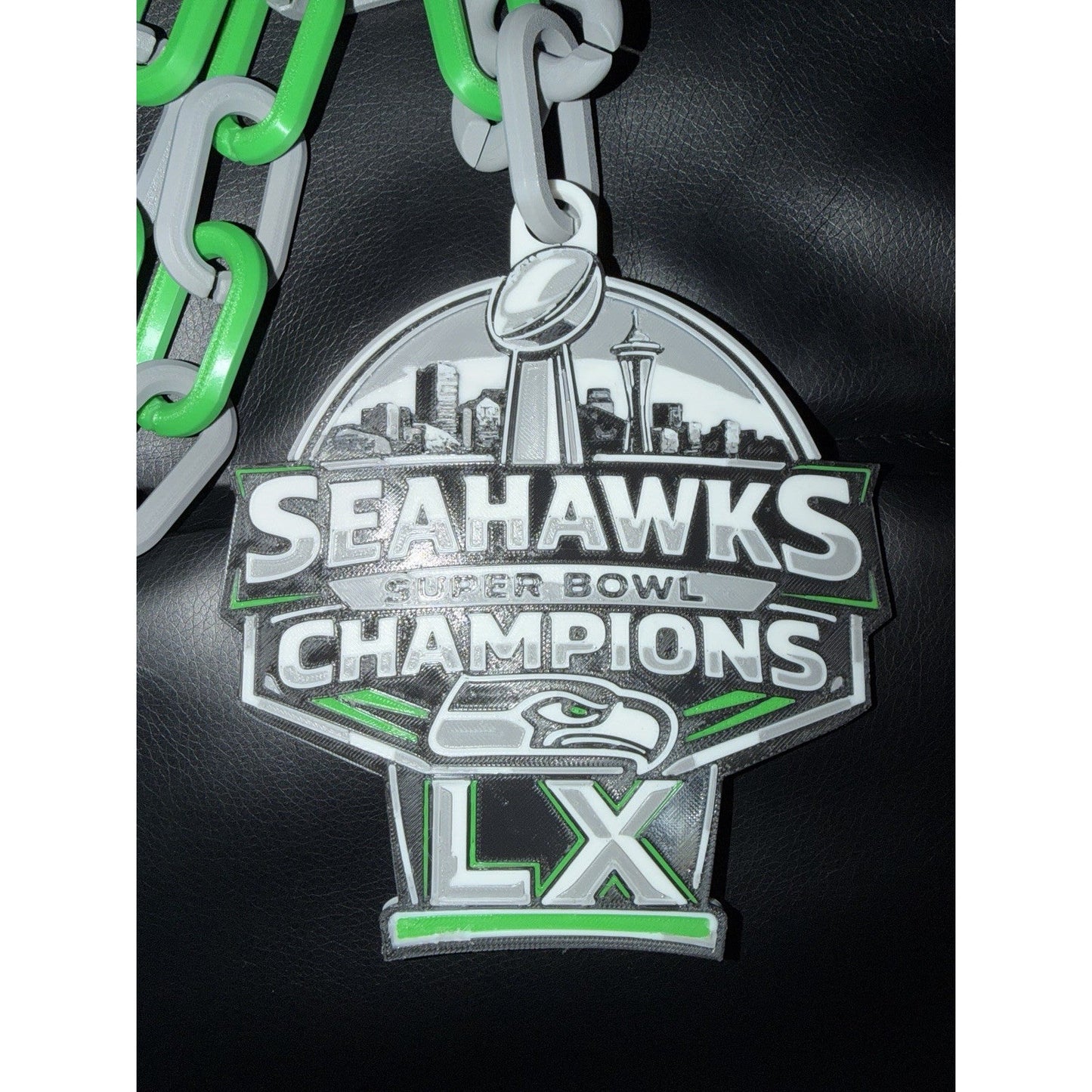 Custom Seahawks Super Bowl 60 Champions 3D-Printed Hype Chain 42″ Link Style