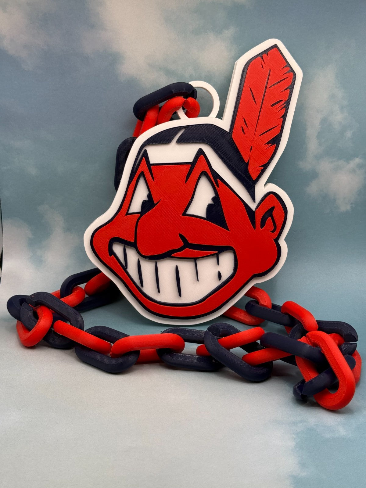 Cleveland Chief Wahoo Oversized Logo Necklace And Chain