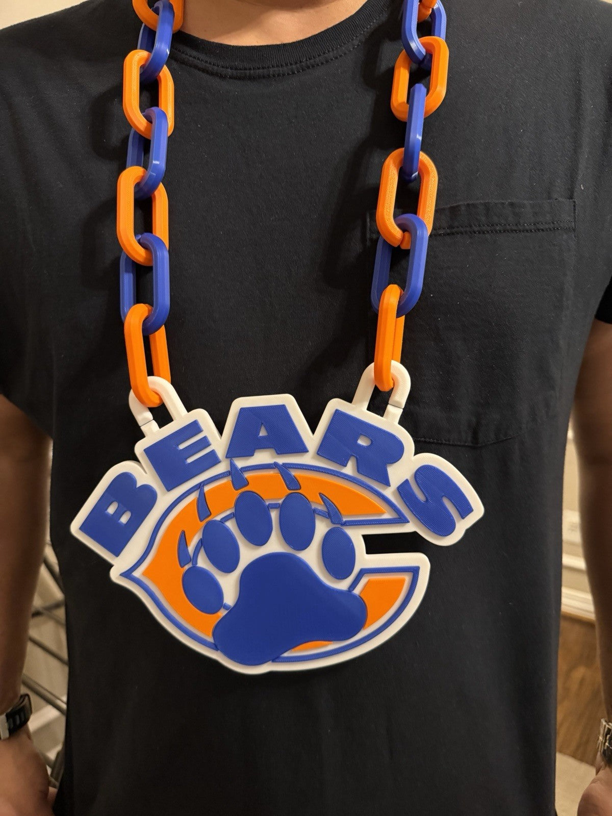 Chicago Football Inspired Paw & Name Hype Chain 3D Printed 42” Link Chain