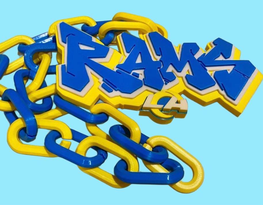 LA Rams Graffiti Style Custom Medallion 3D Printed PLA w/ 42” ChainDescription