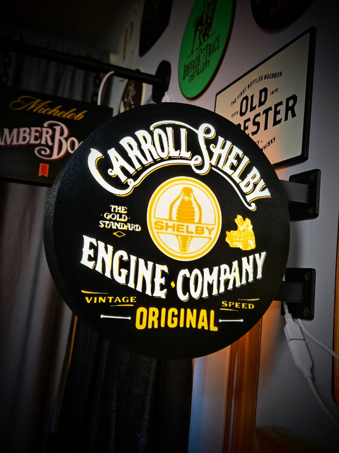 CARROLL SHELBY 12 Inch Light Box LED Sign 3D Printed Wall Decor Man Cave Garage