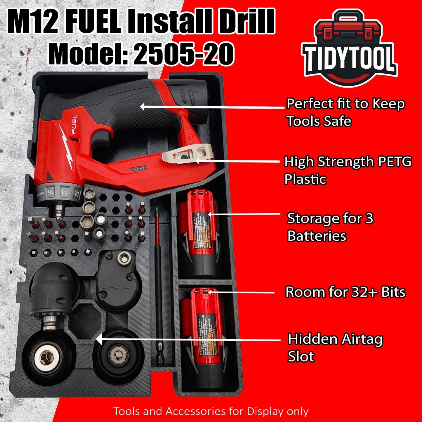 M12 Fuel Installation Drill Organizer for Milwaukee Packout insert 2 and 3