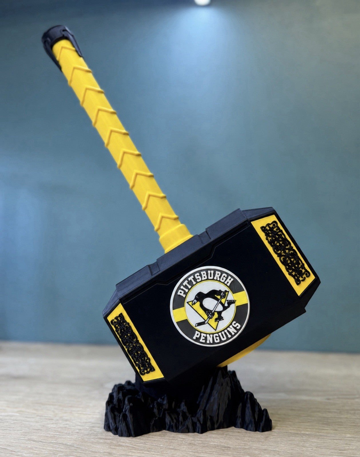 Pittsburgh Penguins 13” Thor Hammer & Rock Unique Fan Gift Office Desk Man Cave