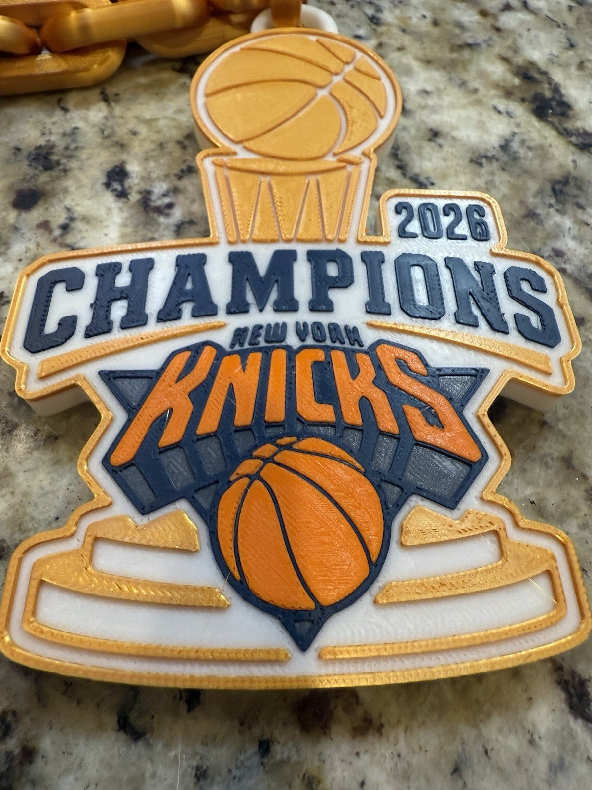 New York Knicks 2026 nba champions hype chain. 3d printed. Gold silk pla