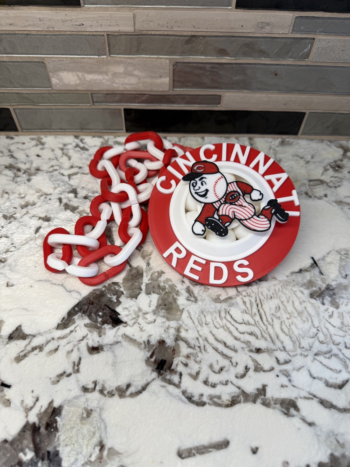 Cincinnati Reds Mr Red Mascot Spinner Turnover Chain | 4.75” Pendant | 36” Chain