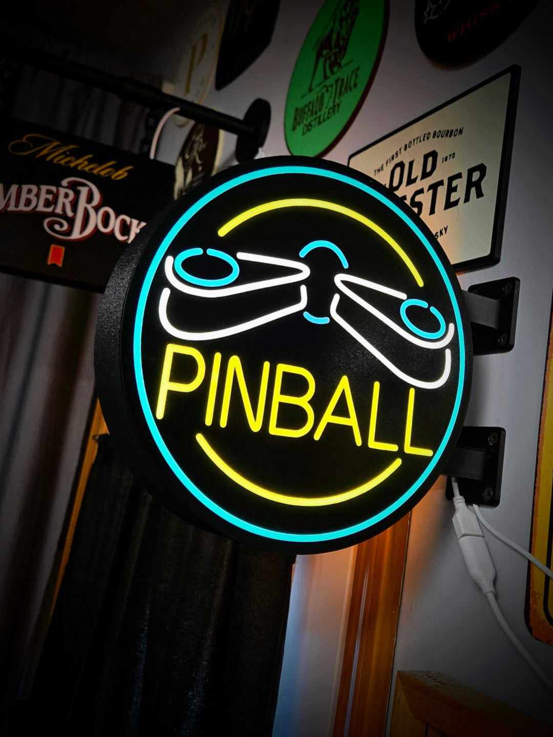 PINBALL 12 Inch Light Box LED Sign 3D Printed Wall Decor Man Cave Garage