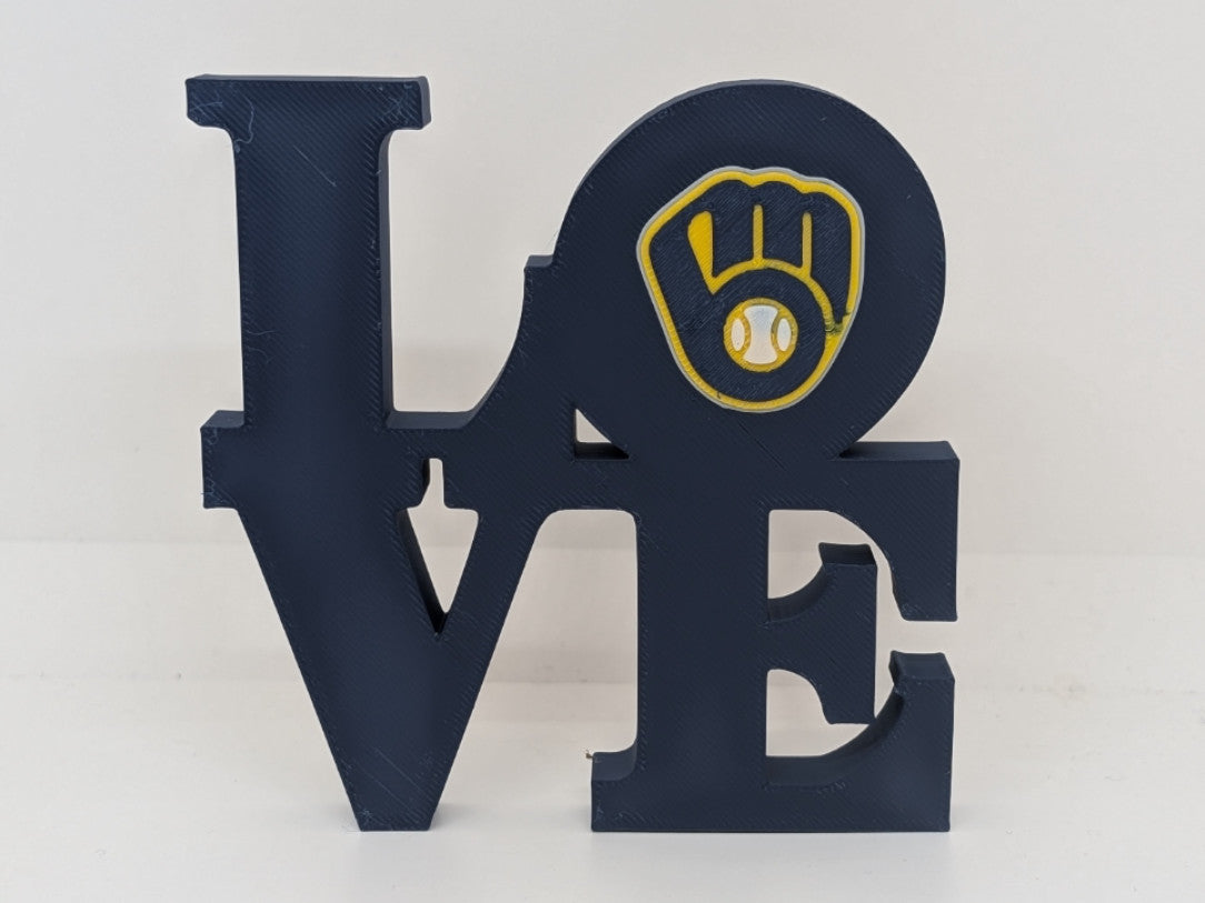MLB Milwaukee Brewers Love Sign for Mancave 3D Printed Wall Sign