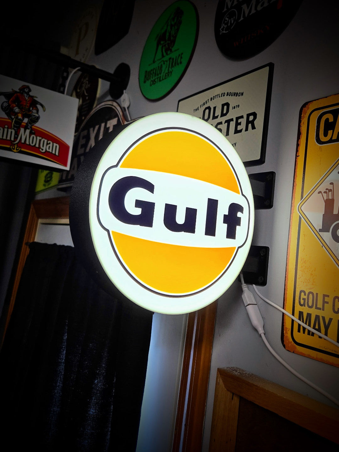 Gulf Oil 12 Inch Light Box LED Sign 3D Printed Wall Decor Man Cave Garage