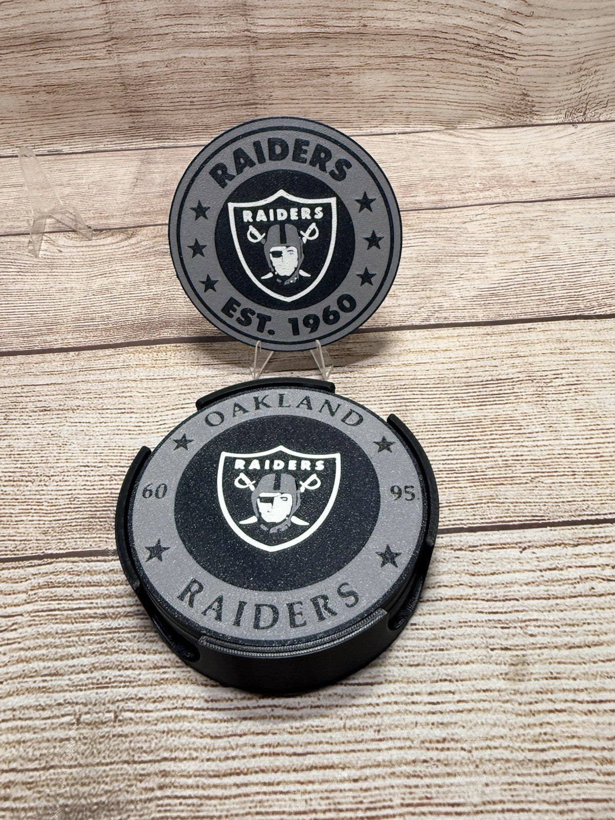 Las Vegas Raiders (Oakland And LA) Custom Drink Coasters Set Of 4 With Holder