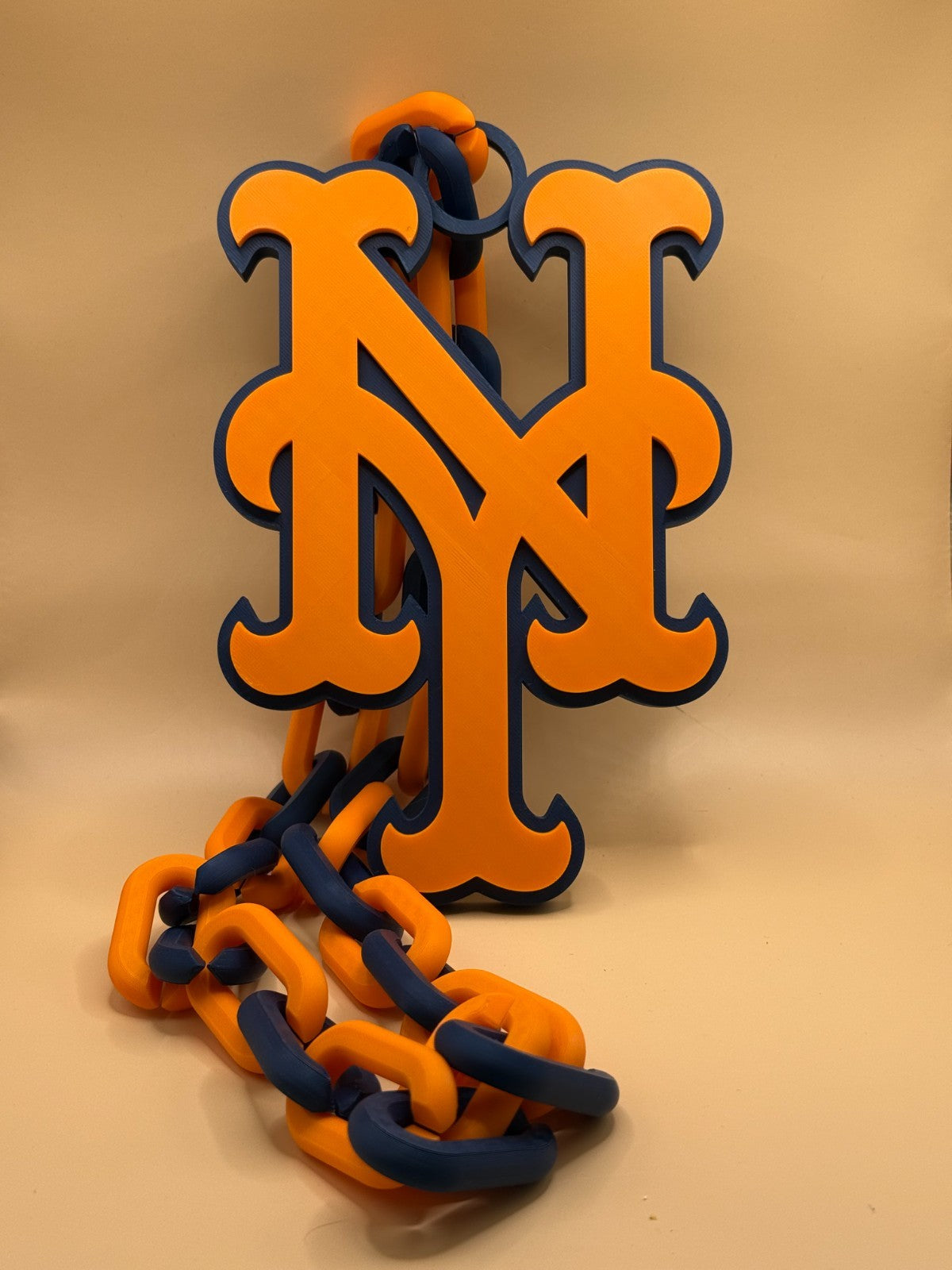 New York Mets Oversized Logo Necklace, Turnover Chain Handmade 3D Printed