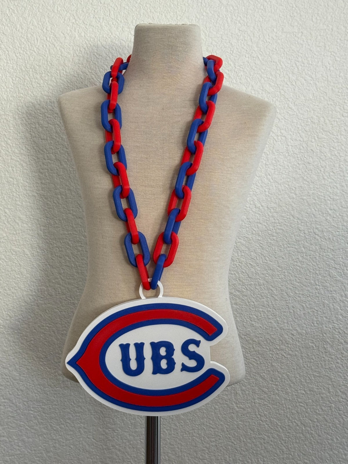 Chicago Cubs Oversized Logo Oversized Necklace, Pendant Chain "Let's go Cubs!"