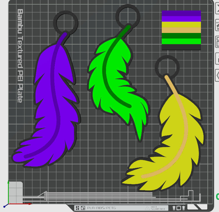 Mardi Gras Feathers 3D printed Hype Chain with 26 Links Per Chain