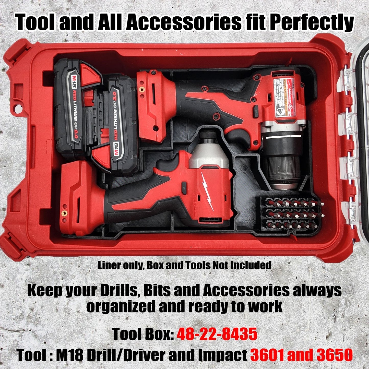 M18 Drill Driver Organizer for Milwaukee Compact Packout 3601-20
