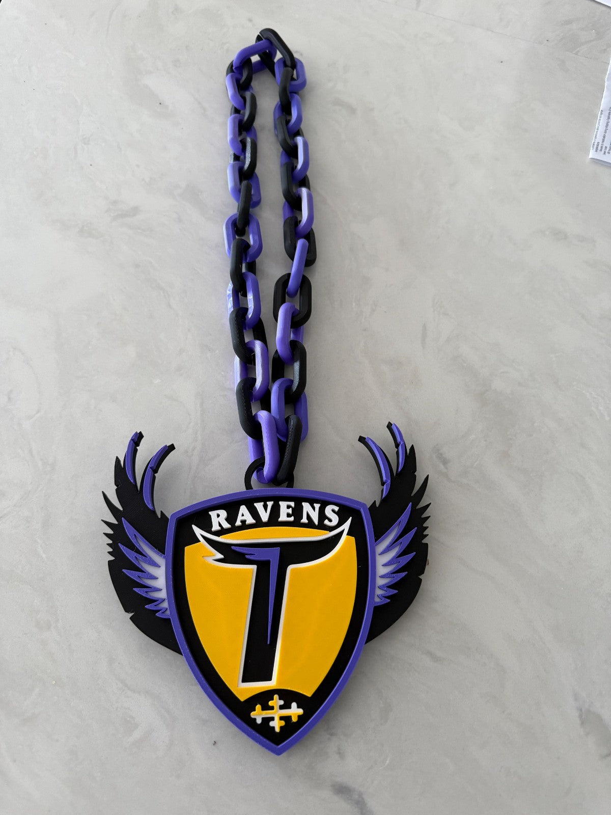 Baltimore Ravens Oversized Necklace, Pendant And Chain Handmade 3D Printed