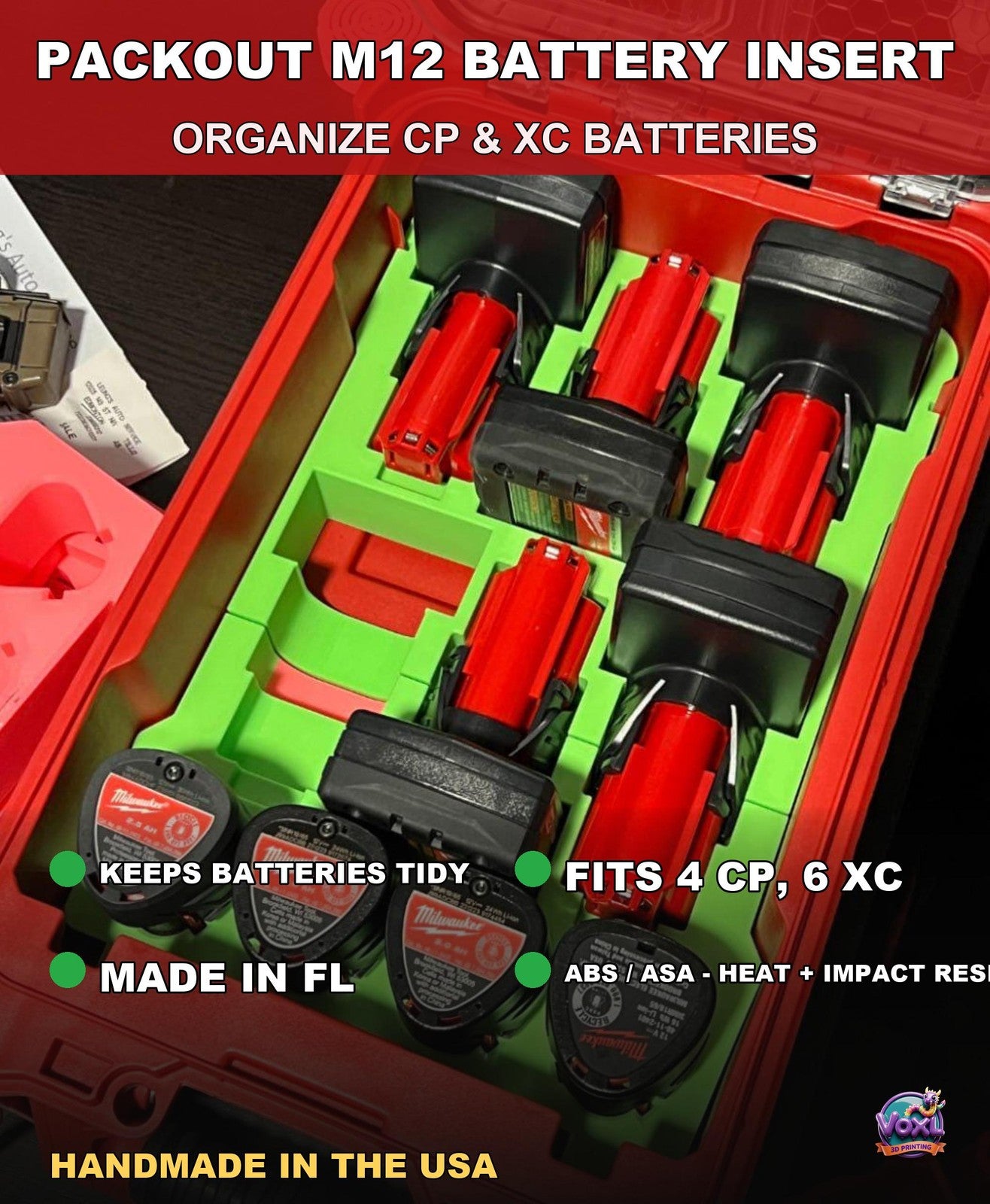3D Printed M12 Battery Insert – Packout Organizer Tray Holder