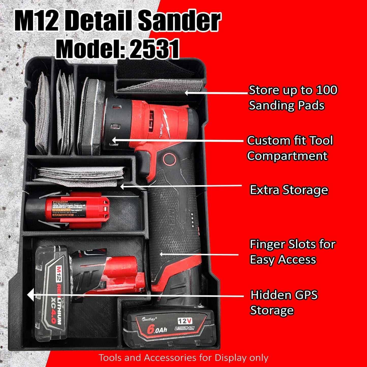 M12 Detail Sander Organizer for Milwaukee Compact Packout (Insert Only)