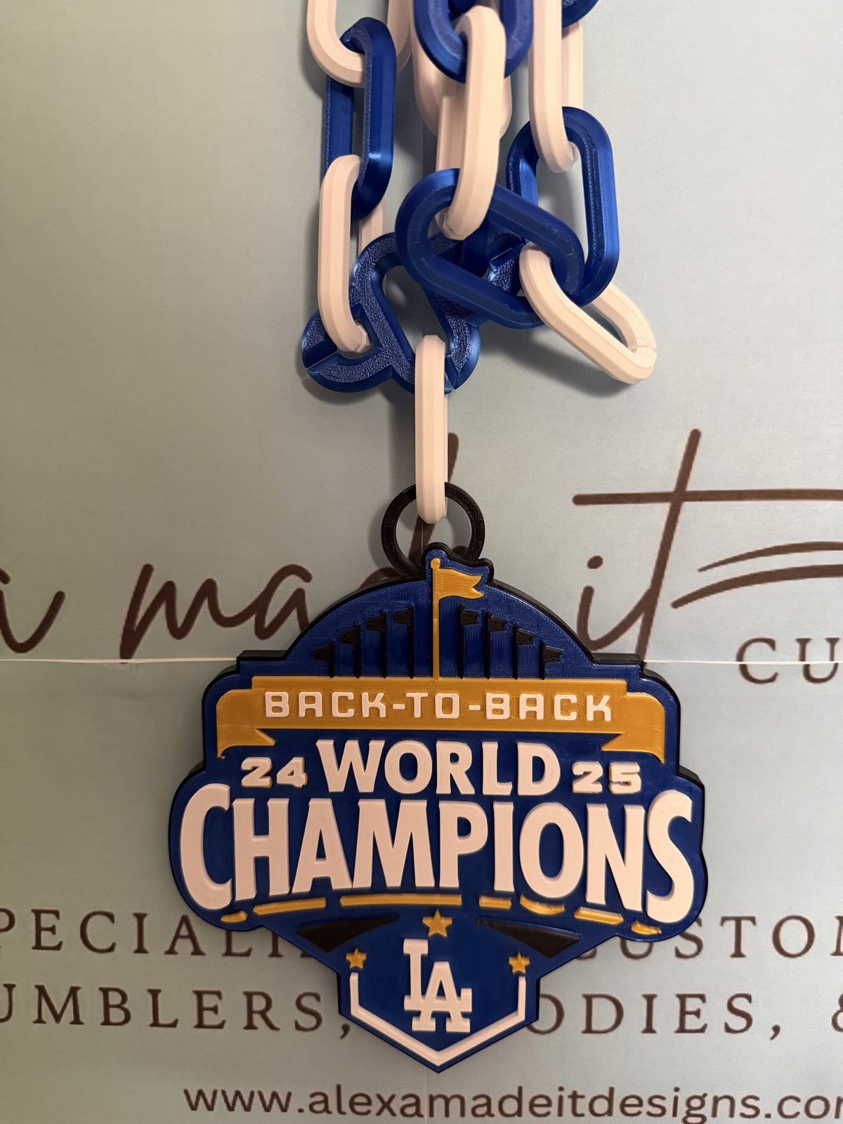 LA DODGERS BACK-TO-BACK WORLD SERIES CHAMPIONS Lg 3D printed Chain GOLD BANNER