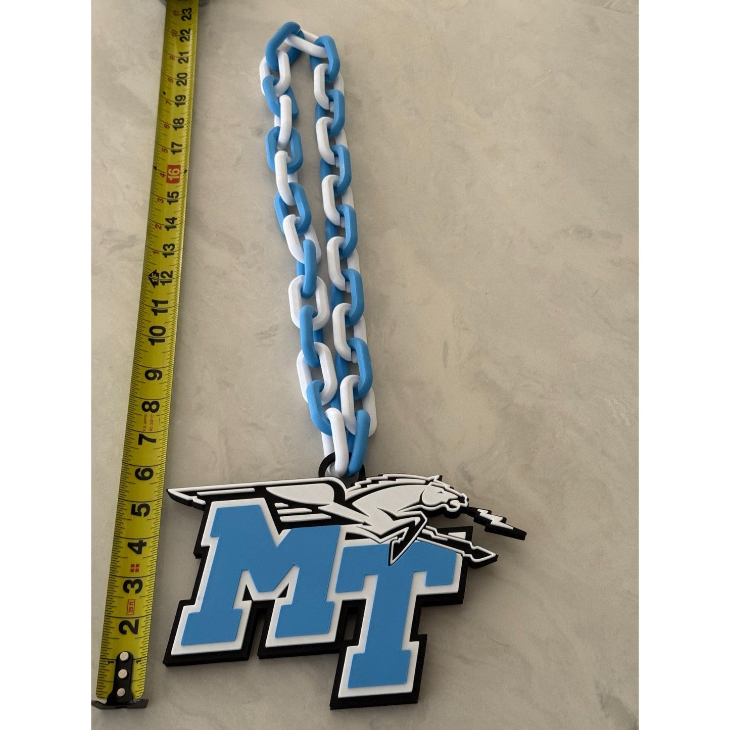 Middle Tennessee Blue Raiders Logo Oversized Necklace, Pendant Chain“True Blue"