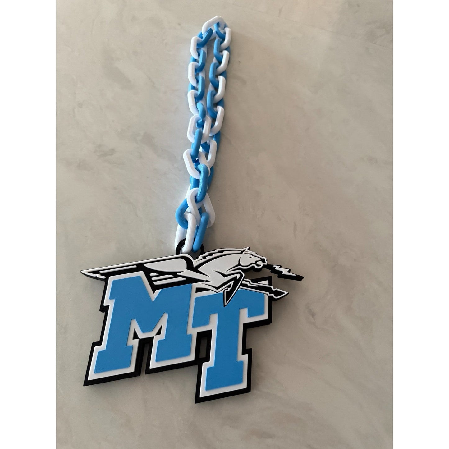 Middle Tennessee Blue Raiders Logo Oversized Necklace, Pendant Chain“True Blue"