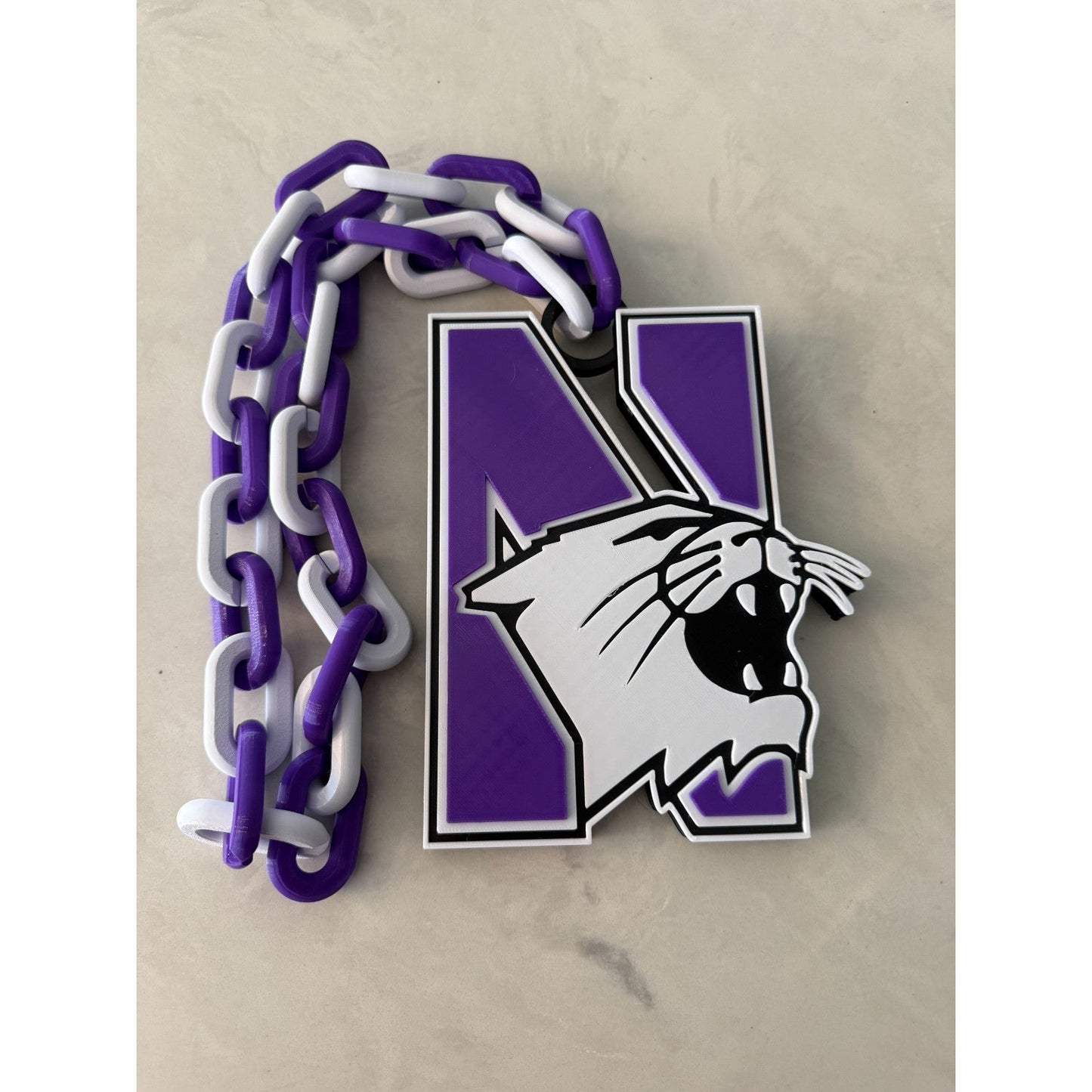 Northwestern Wildcats Logo Oversized Necklace, Pendant Chain