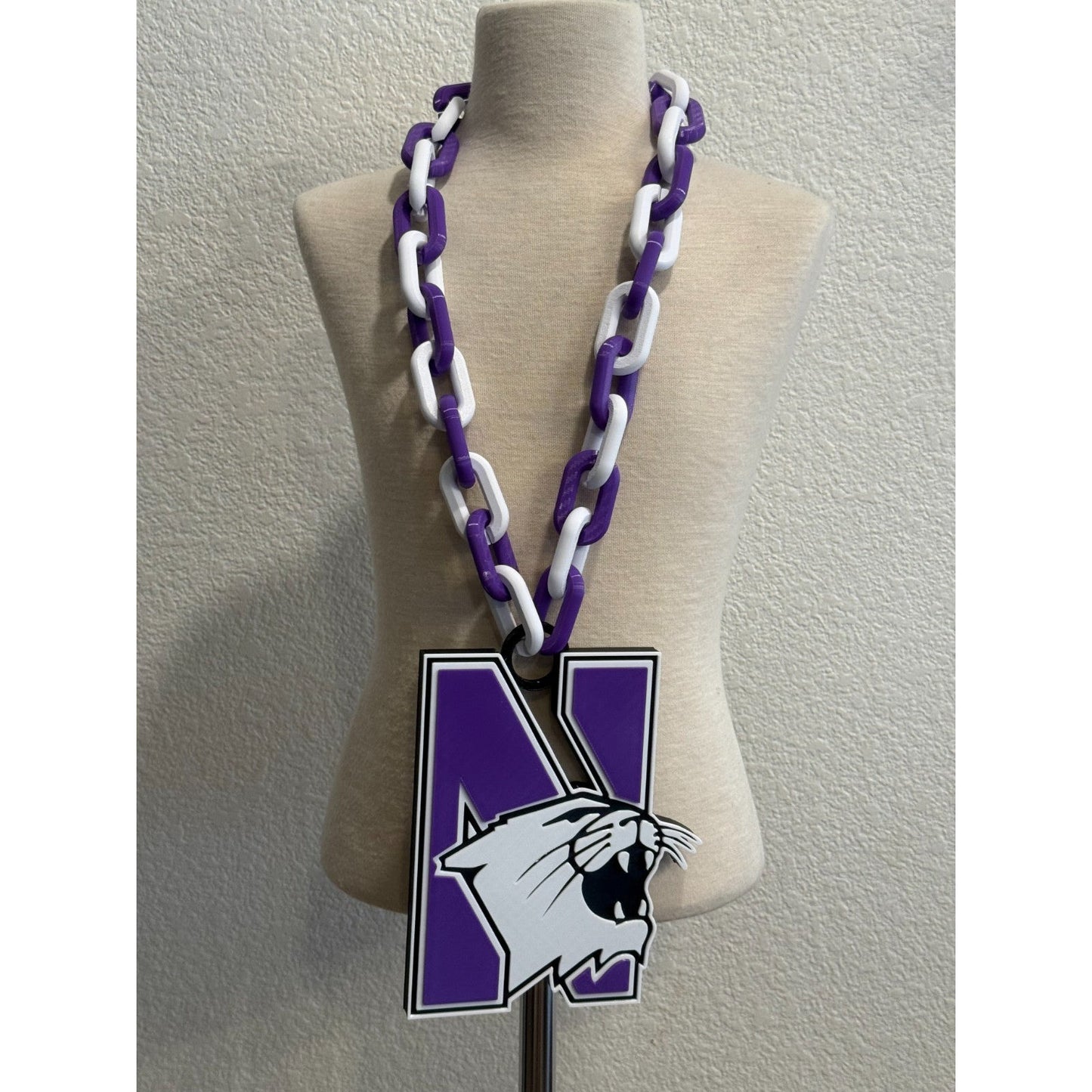 Northwestern Wildcats Logo Oversized Necklace, Pendant Chain