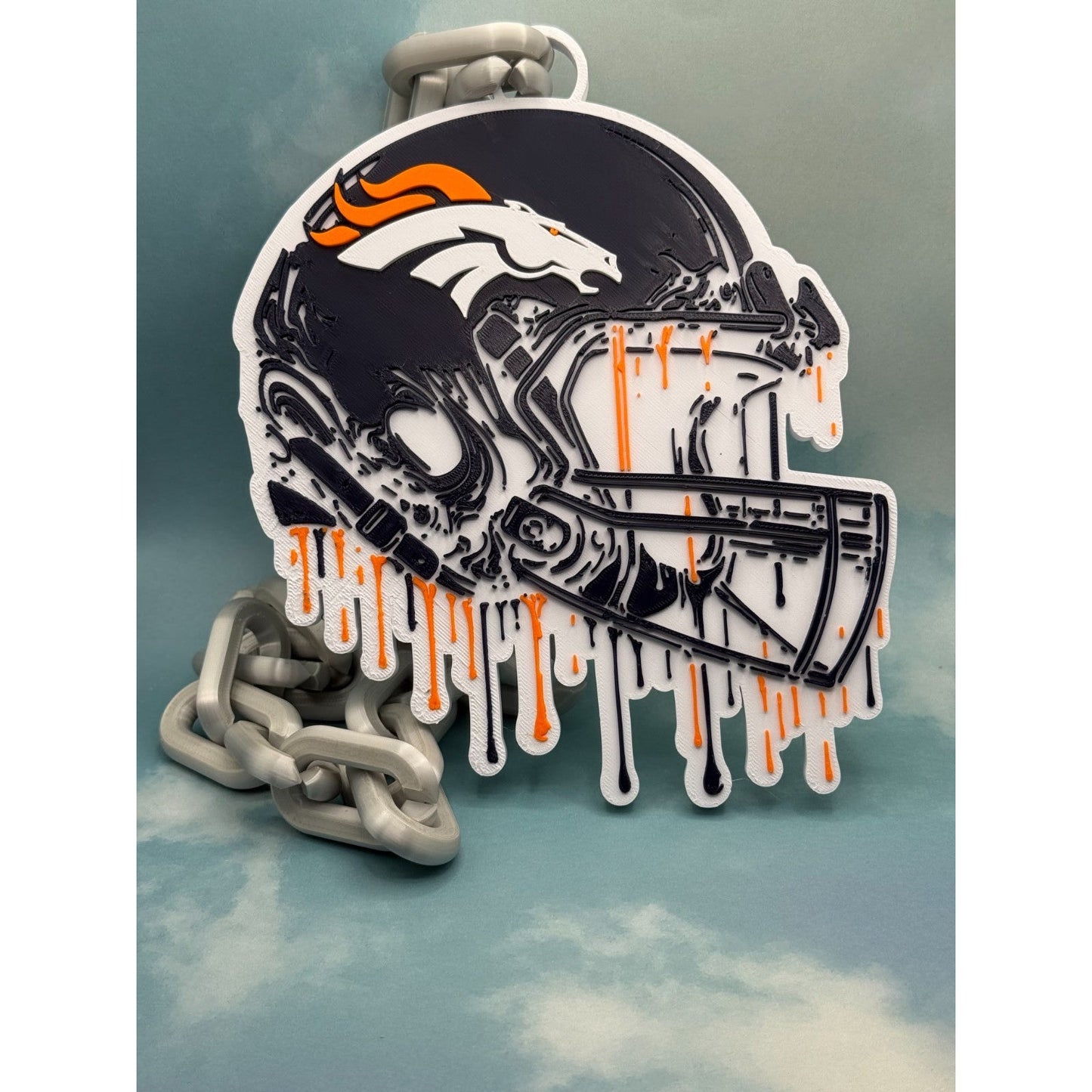 Denver Broncos Helmet Drip Oversized Fan Hype Chain, Broncos Country, Lets ride.