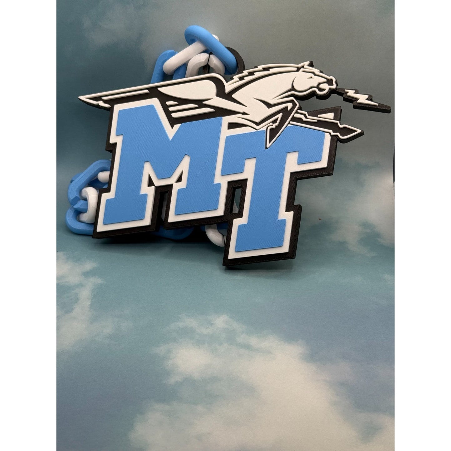 Middle Tennessee Blue Raiders Logo Oversized Necklace, Pendant Chain“True Blue"