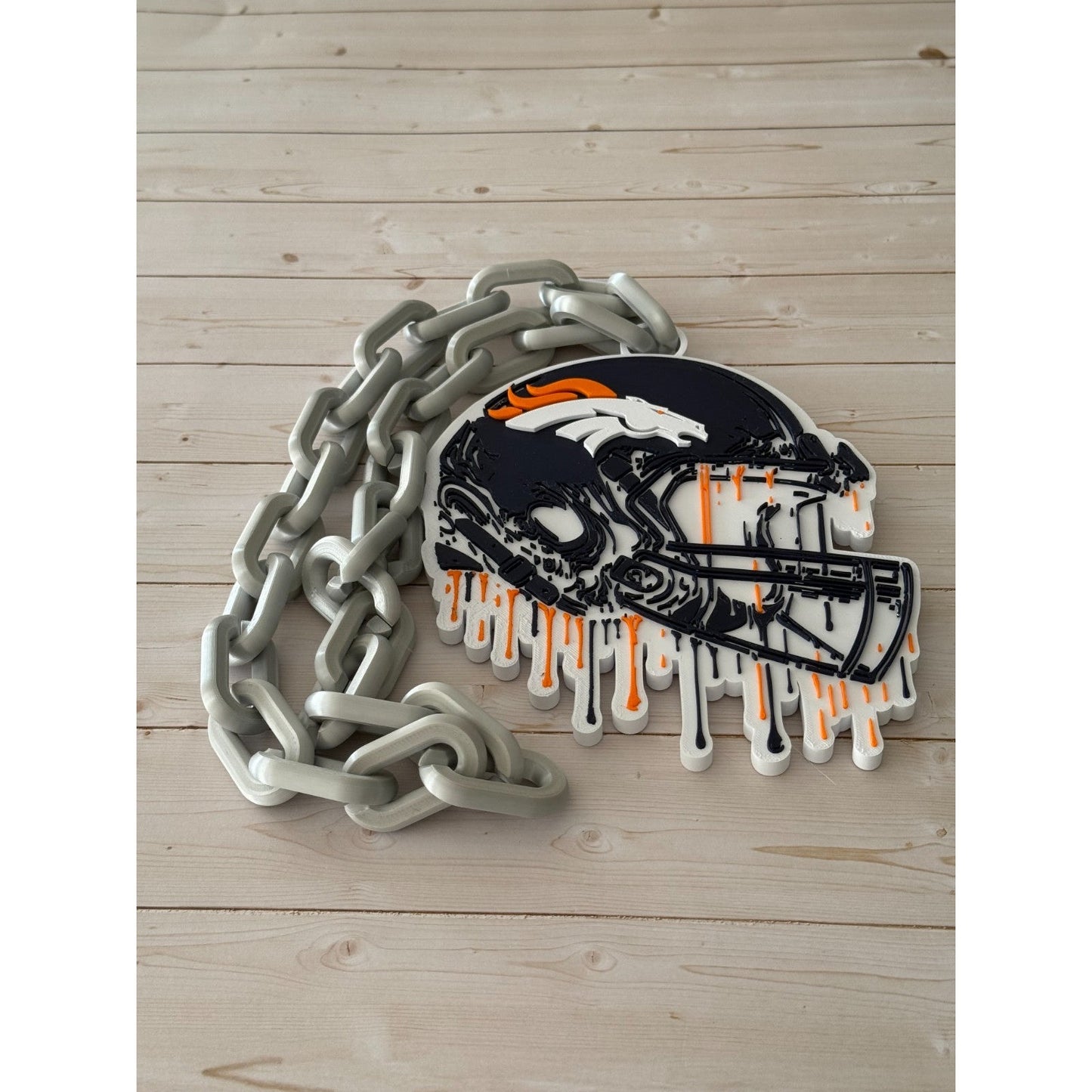 Denver Broncos Helmet Drip Oversized Fan Hype Chain, Broncos Country, Lets ride.