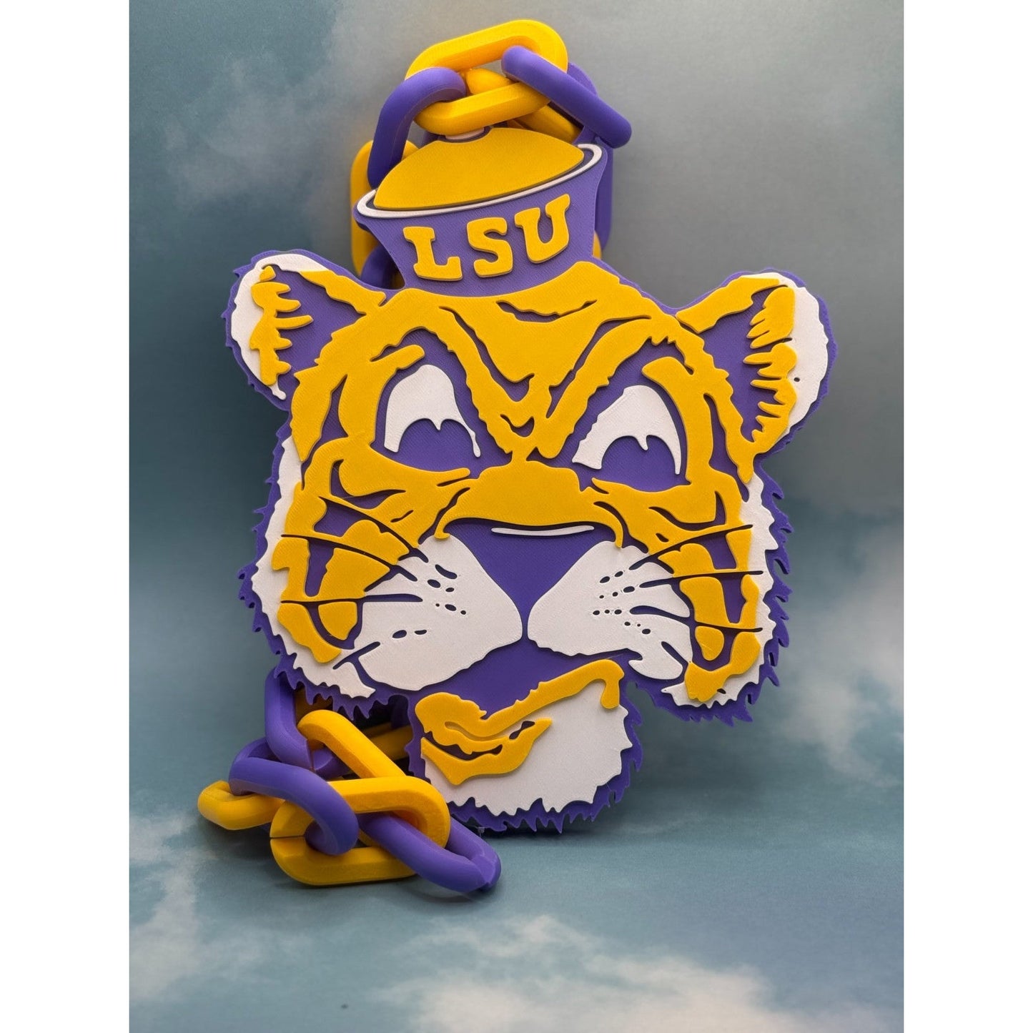 LSU Tigers Logo Oversized Necklace, Pendant Chain "Fighting Tigers"