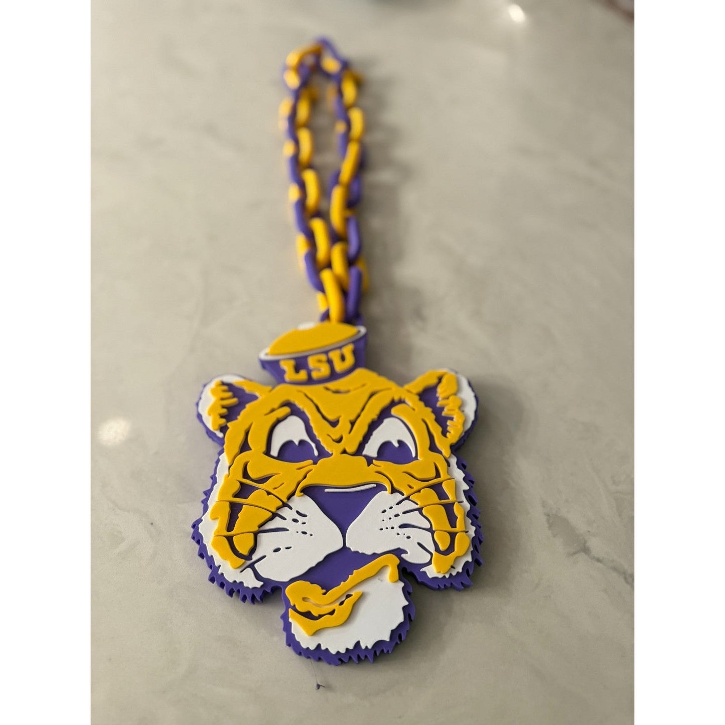 LSU Tigers Logo Oversized Necklace, Pendant Chain "Fighting Tigers"