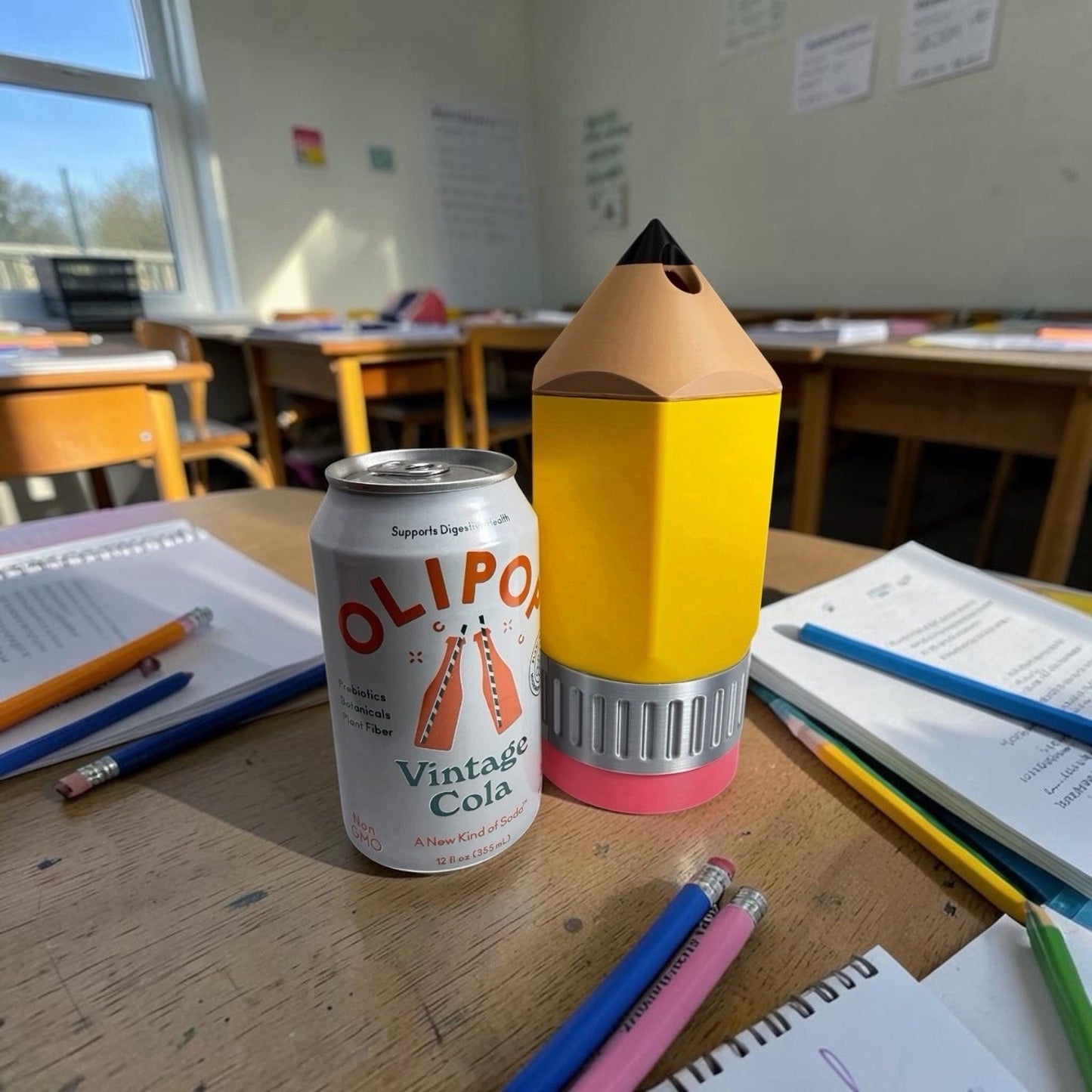 Pencil Shaped Can Cooler Fits 12oz Cans Koozie - Teachers Gift