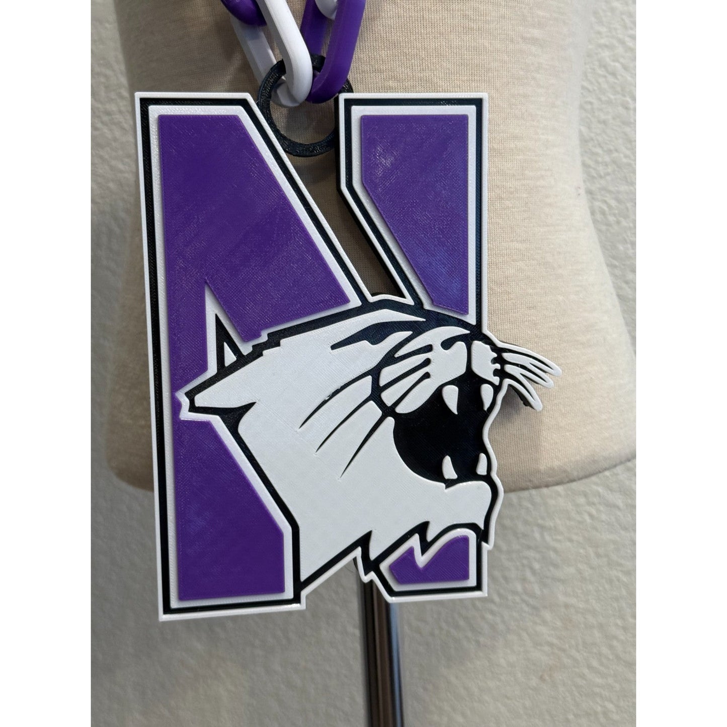Northwestern Wildcats Logo Oversized Necklace, Pendant Chain