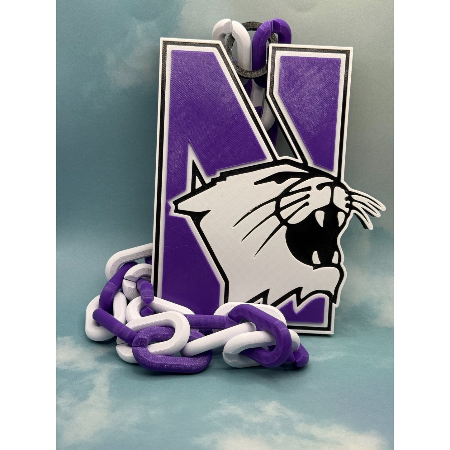 Northwestern Wildcats Logo Oversized Necklace, Pendant Chain
