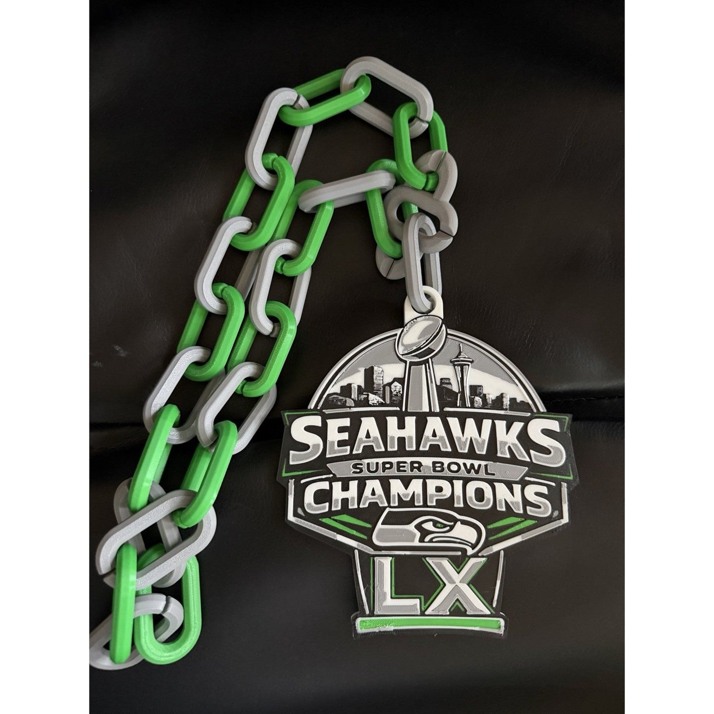 Custom Seahawks Super Bowl 60 Champions 3D-Printed Hype Chain 42″ Link Style