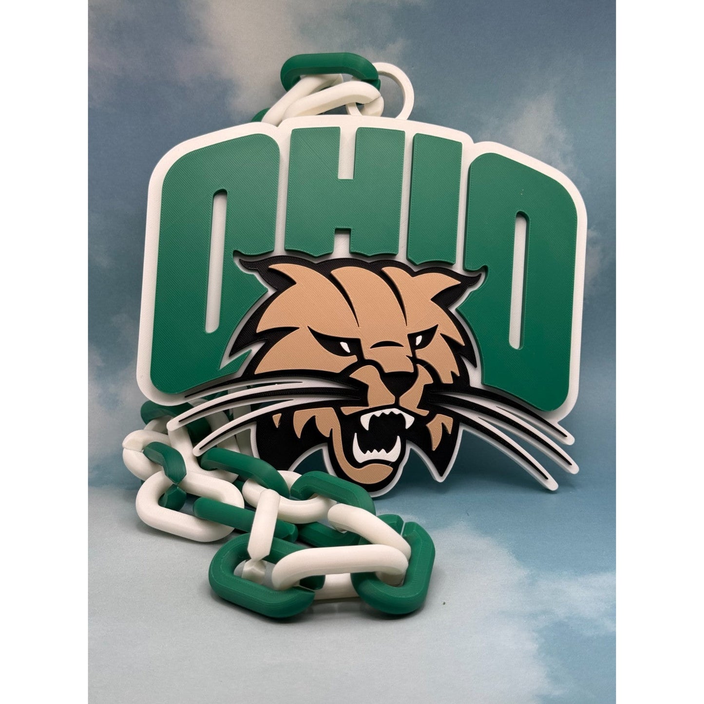 Ohio Bobcats Logo Oversized Fan Necklace Pendant Chain Handmade