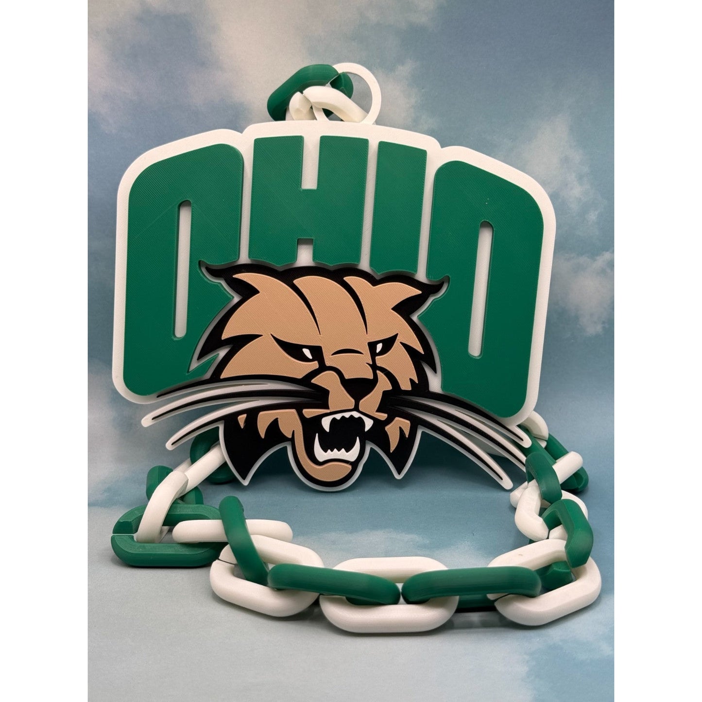 Ohio Bobcats Logo Oversized Fan Necklace Pendant Chain Handmade