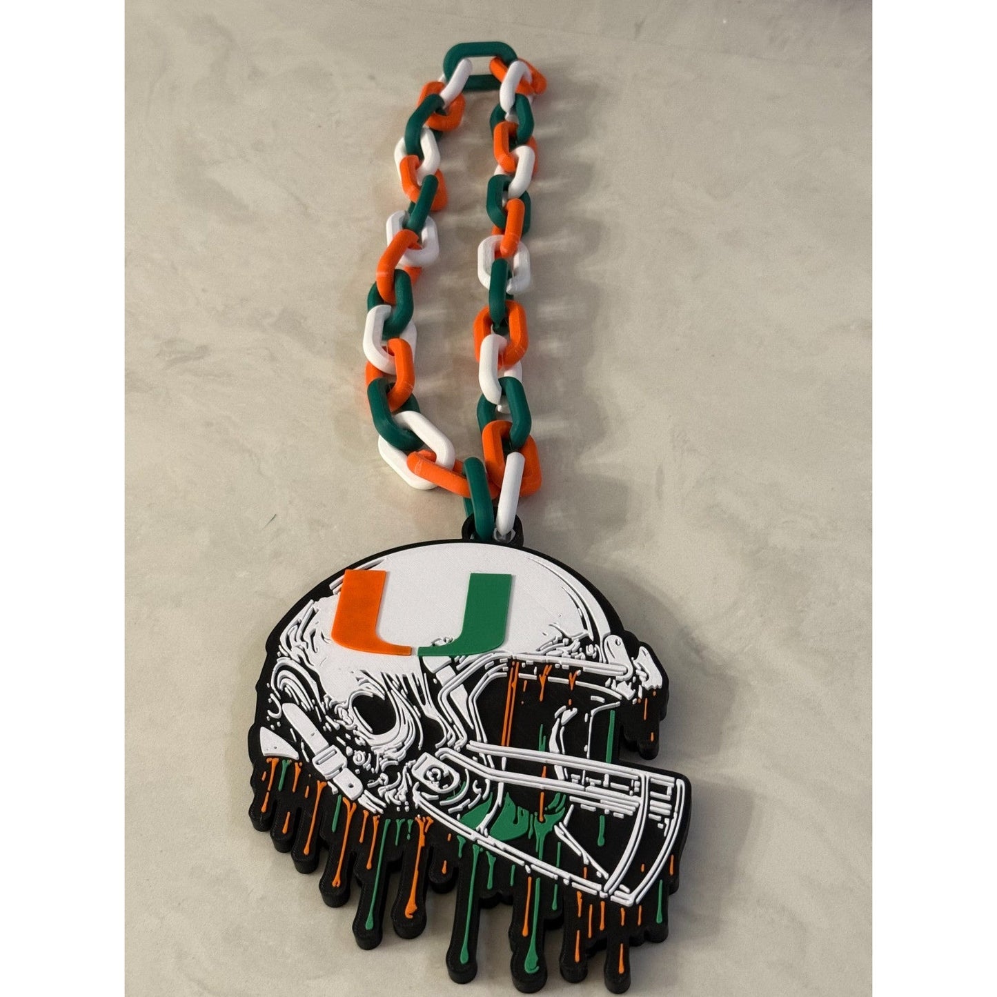 Miami Hurricanes Helmet Drip Hype Chain Fan Necklace "The Canes"