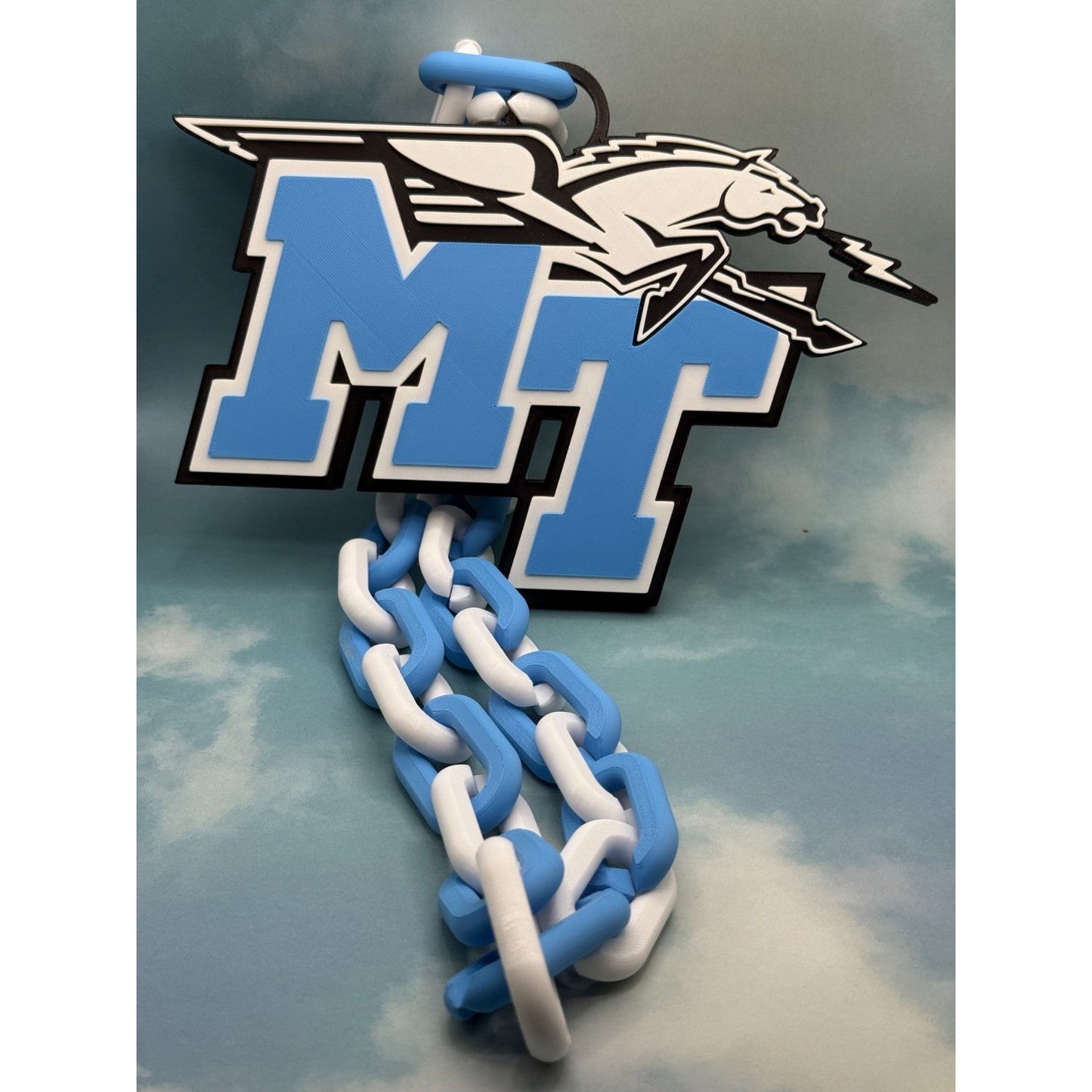 Middle Tennessee Blue Raiders Logo Oversized Necklace, Pendant Chain“True Blue"