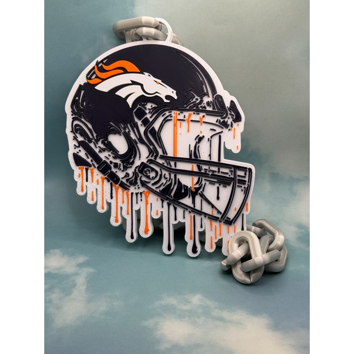 Denver Broncos Helmet Drip Oversized Fan Hype Chain, Broncos Country, Lets ride.