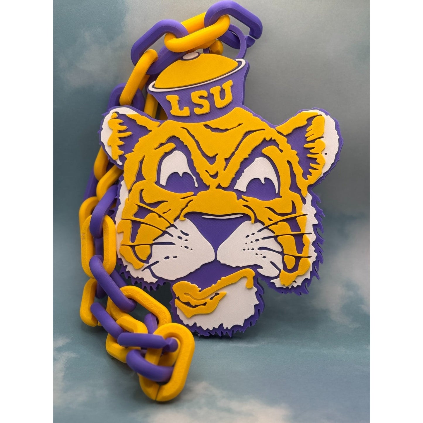 LSU Tigers Logo Oversized Necklace, Pendant Chain "Fighting Tigers"