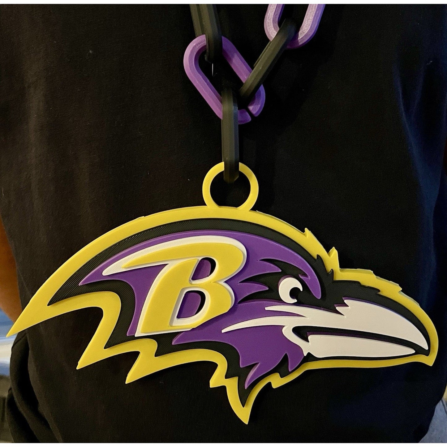 Baltimore Ravens Extra Large 3D Printed Fan Necklace Bold Chain Links 4Game Day