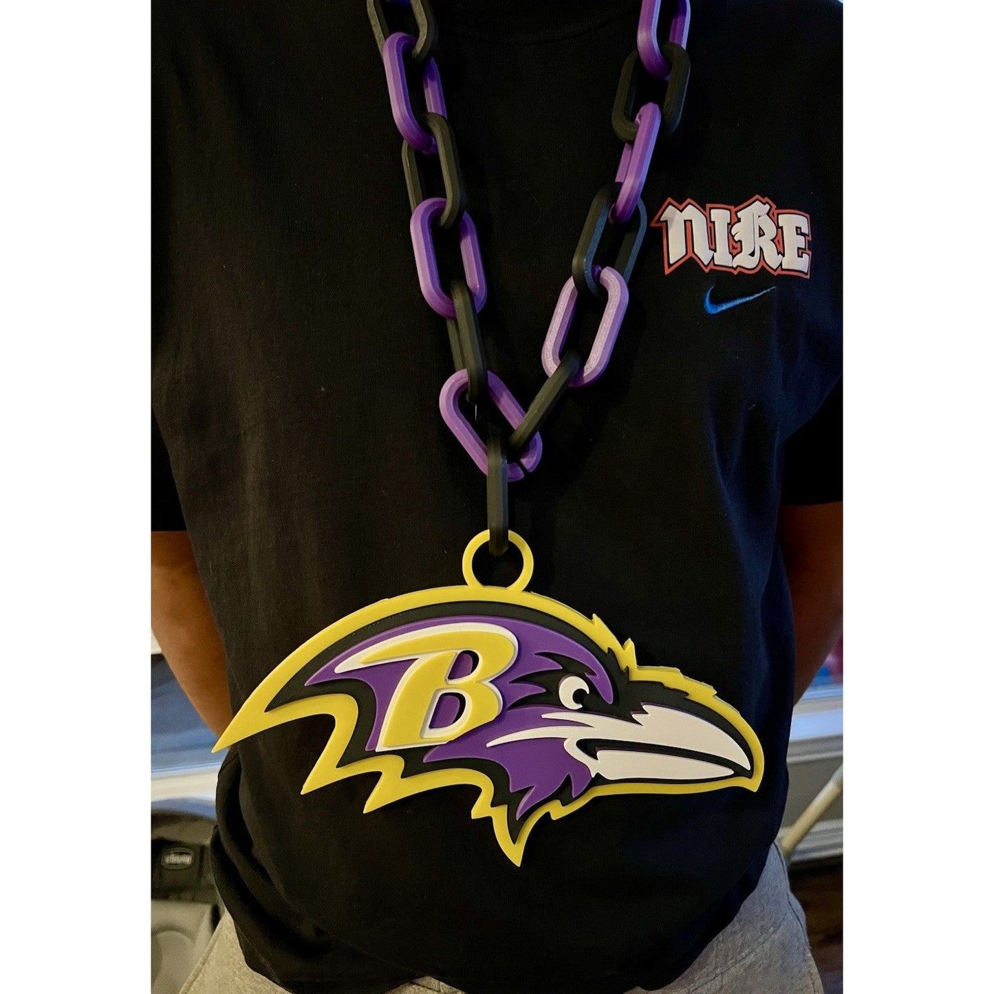 Baltimore Ravens Extra Large 3D Printed Fan Necklace Bold Chain Links 4Game Day