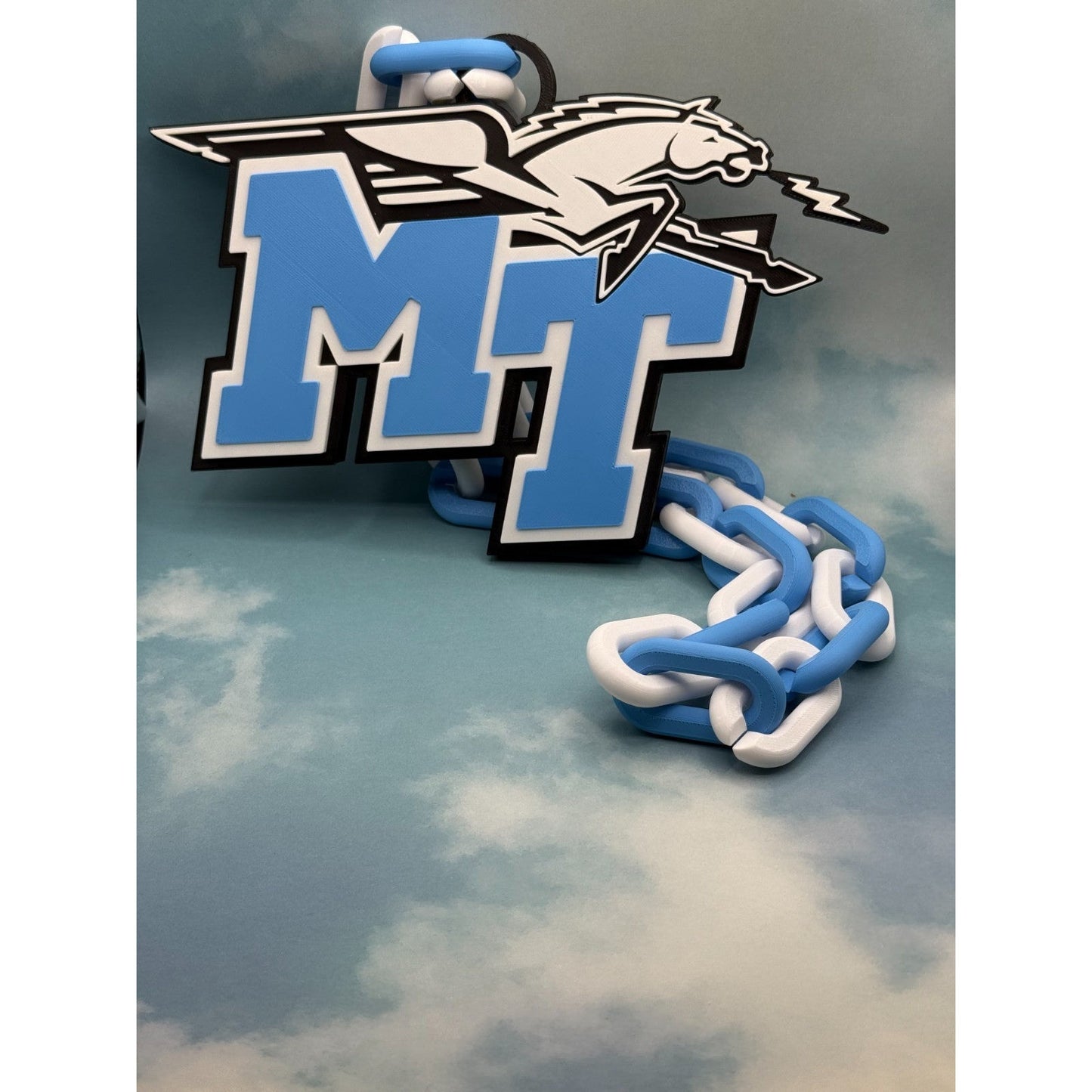 Middle Tennessee Blue Raiders Logo Oversized Necklace, Pendant Chain“True Blue"