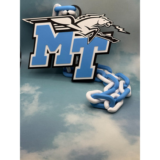 Middle Tennessee Blue Raiders Logo Oversized Necklace, Pendant Chain“True Blue"