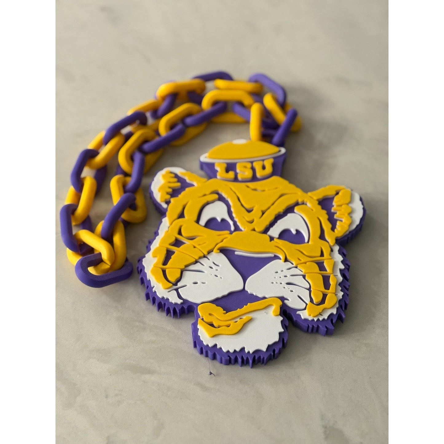 LSU Tigers Logo Oversized Necklace, Pendant Chain "Fighting Tigers"