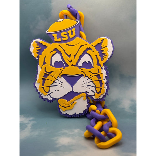 LSU Tigers Logo Oversized Necklace, Pendant Chain "Fighting Tigers"