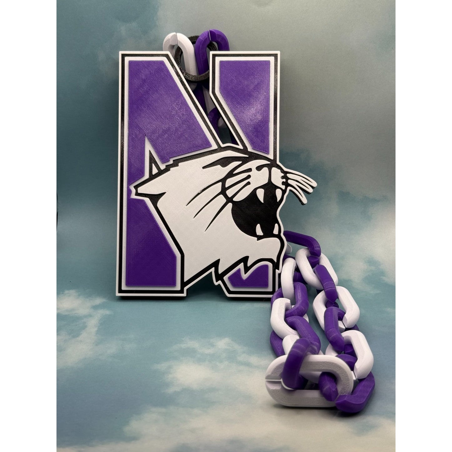 Northwestern Wildcats Logo Oversized Necklace, Pendant Chain